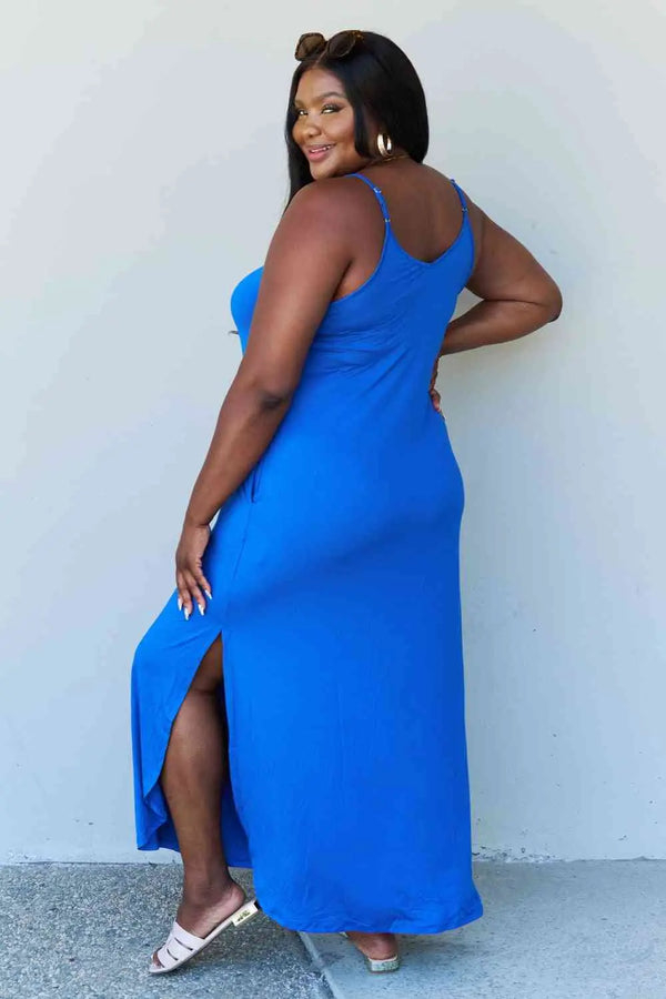   Full Size Cami Side Slit Maxi Dress in Royal Blue -BazaarBey - www.shopbazaarbey.com