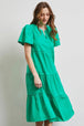  Full Size Cotton Poplin Ruffled Tiered Midi Dress -BazaarBey - www.shopbazaarbey.com