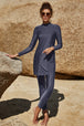 Slit Mock Neck Long Sleeve Top and Pants Swim Set Trendsi