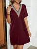 V-Neck Short Sleeve Mini Dress -BazaarBey - www.shopbazaarbey.com