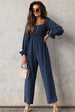 Smocked Long Flounce Sleeve Square Neck Jumpsuit Trendsi