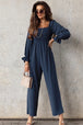 Smocked Long Flounce Sleeve Square Neck Jumpsuit Trendsi