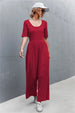 Scoop Neck Half Sleeve Wide Leg Jumpsuit Trendsi