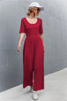 Scoop Neck Half Sleeve Wide Leg Jumpsuit Trendsi
