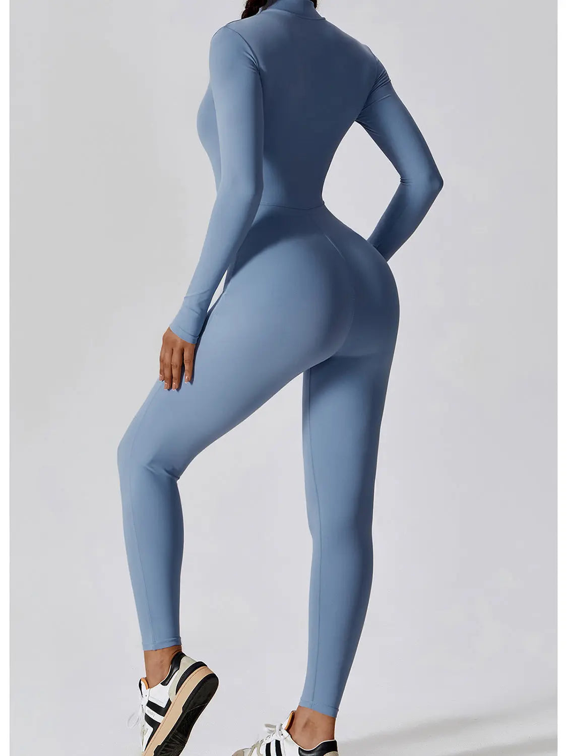 Zip Up Mock Neck Long Sleeve Jumpsuit Trendsi