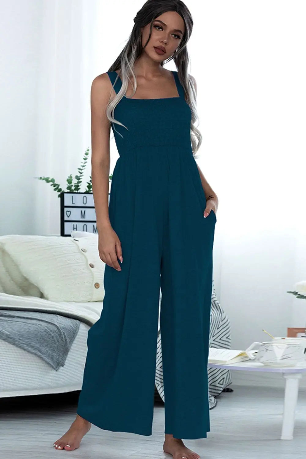 Square Neck Sleeveless Pocket Jumpsuit Trendsi