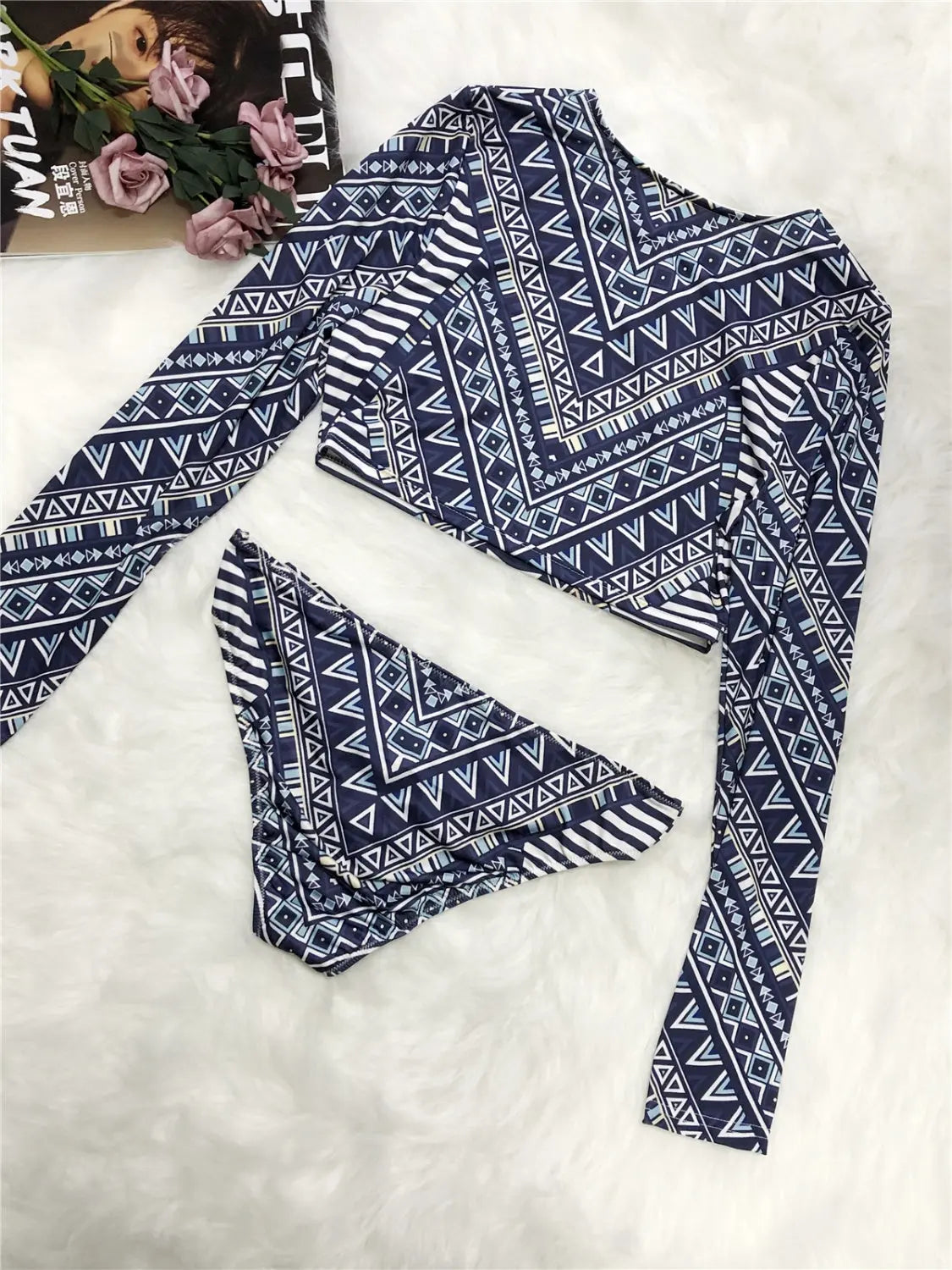 Printed Long Sleeve Top and Brief Swim Set Trendsi
