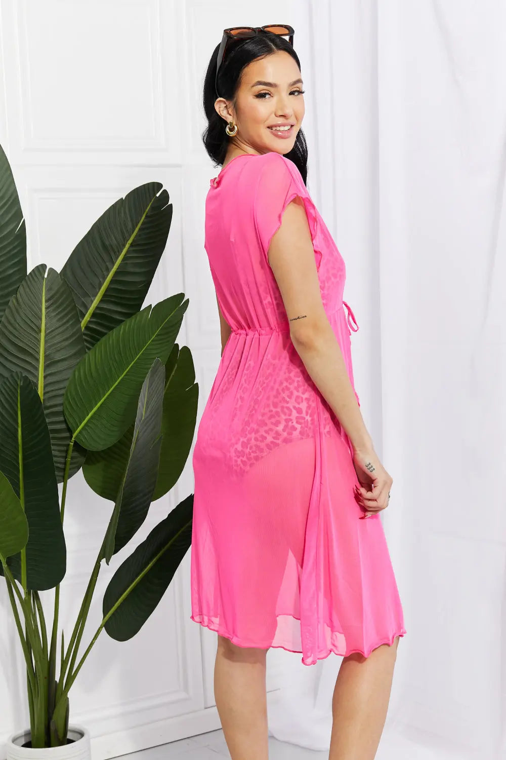  Swim Pool Day Mesh Tie-Front Cover-Up Trendsi
