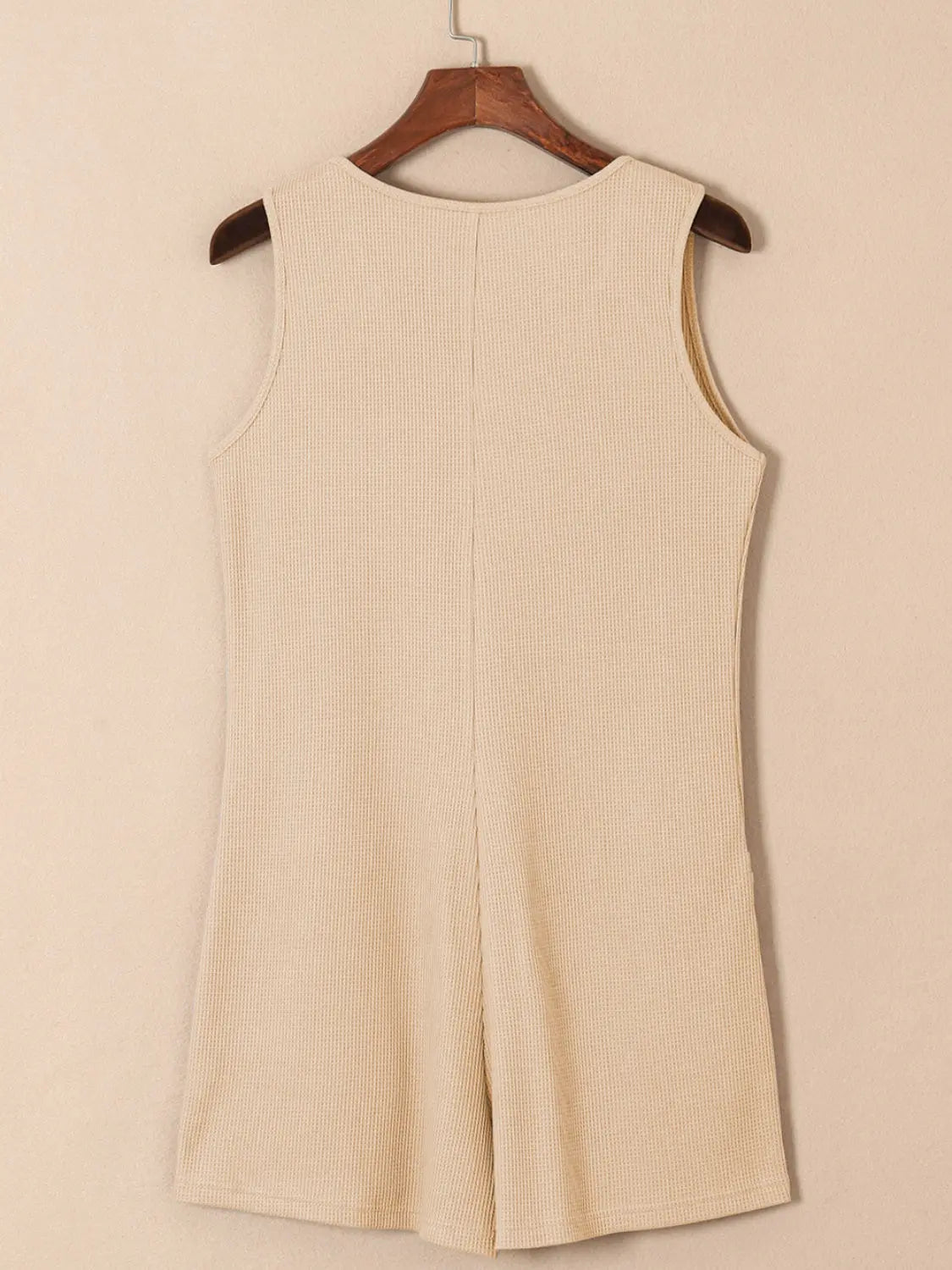 Waffle-Knit Half Button Sleeveless Romper with Pockets Trendsi