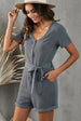 V-Neck Short Sleeve Tie Belt Romper with Pockets Trendsi