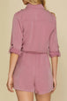 Collared Neck Drawstring Roll-Tab Sleeve Romper Trendsi