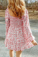 Smocked Floral Square Neck Balloon Sleeve Dress -BazaarBey - www.shopbazaarbey.com