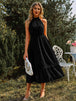  Neck Spliced Lace Midi Dress -BazaarBey - www.shopbazaarbey.com