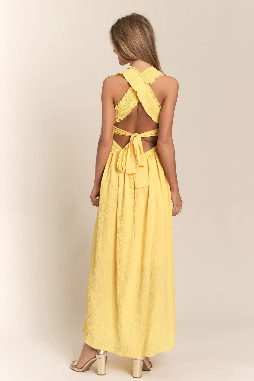  Texture  Back Tie Smocked Maxi Dress -BazaarBey - www.shopbazaarbey.com