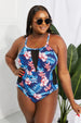 Floral Crisscross Spliced Mesh One-Piece Swimsuit Trendsi