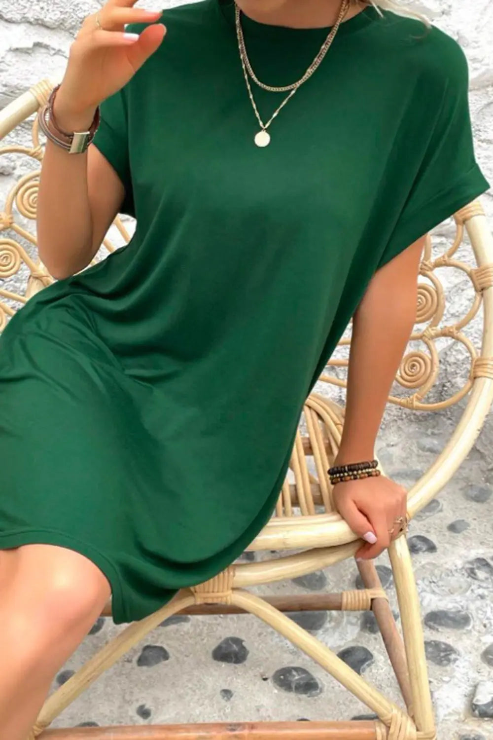Pocketed Round Neck Short Sleeve Dress -BazaarBey - www.shopbazaarbey.com