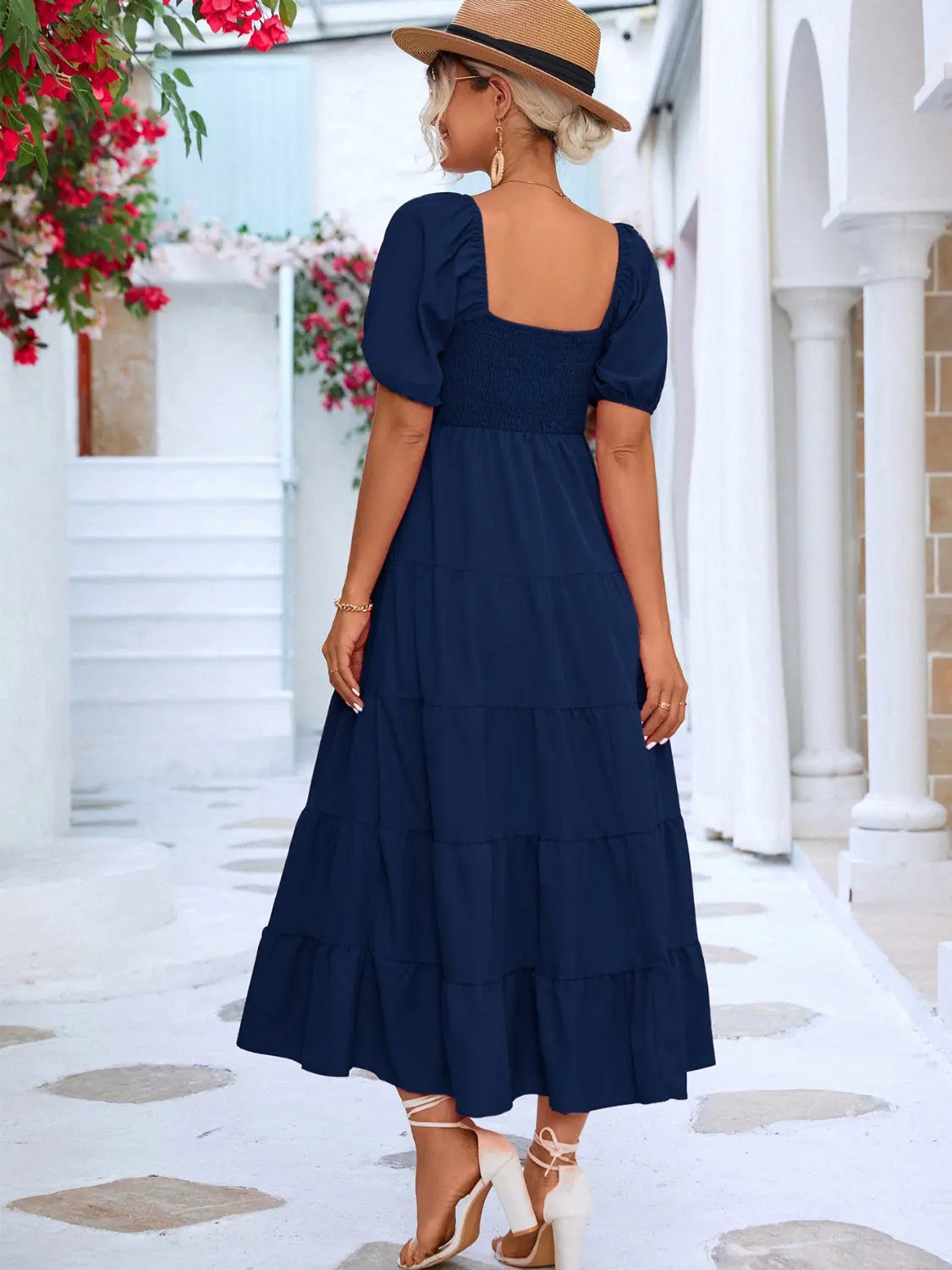Tiered Smocked Short Sleeve Dress -BazaarBey - www.shopbazaarbey.com