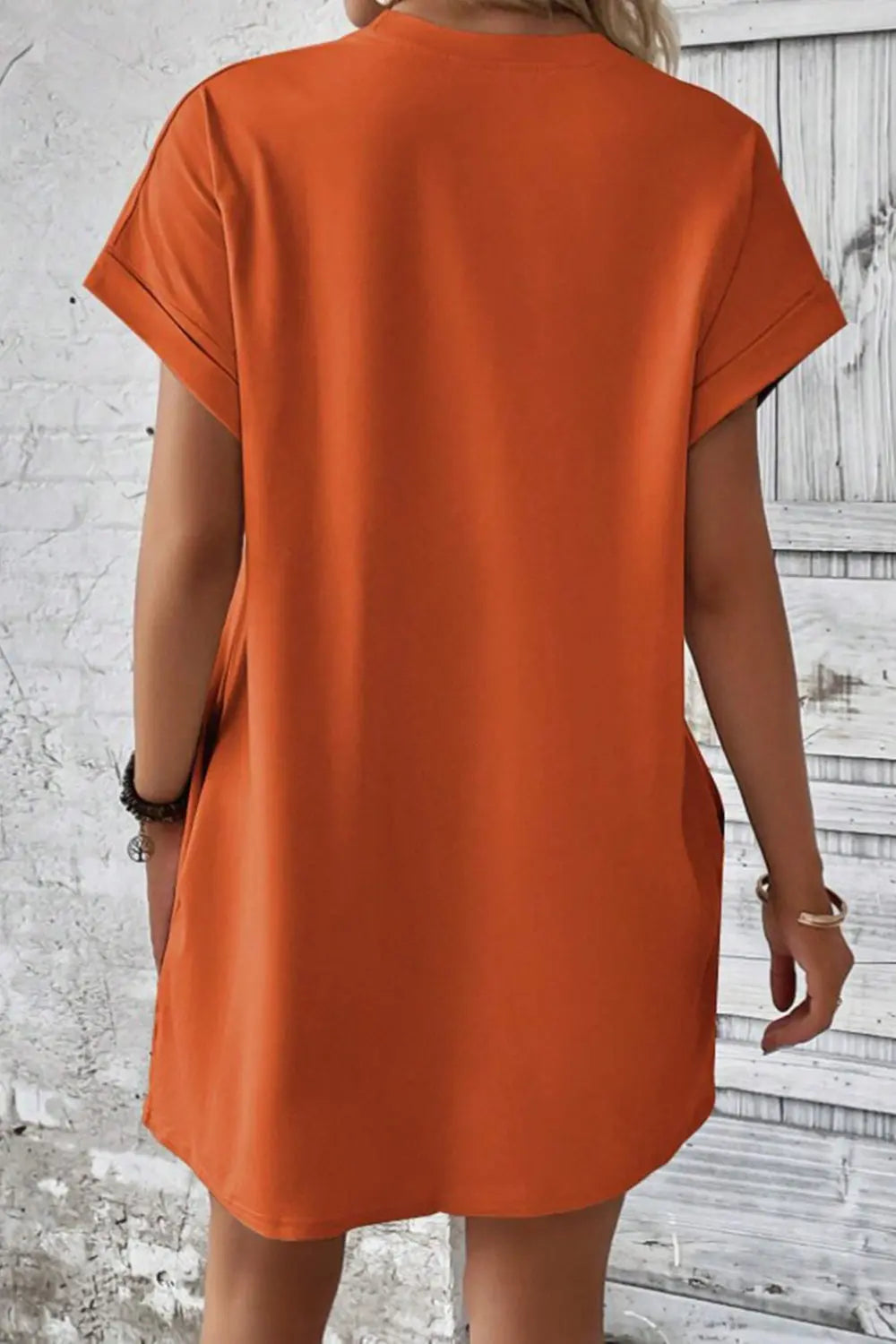 Pocketed Round Neck Short Sleeve Dress -BazaarBey - www.shopbazaarbey.com