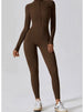 Zip Up Mock Neck Long Sleeve Jumpsuit Trendsi