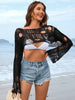 Distressed Boat Neck Long Sleeve Cover Up Trendsi