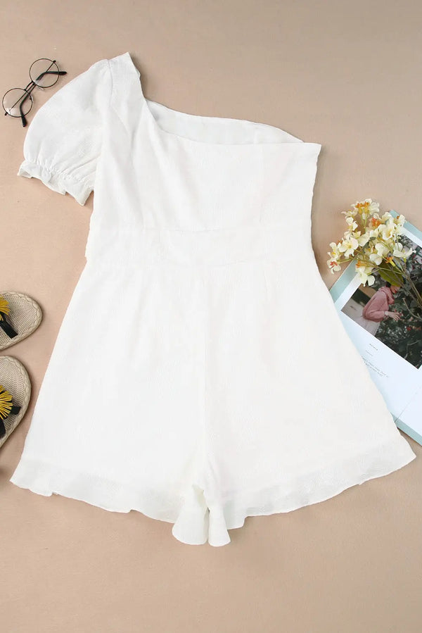 One-Shoulder Flounce Sleeve Romper Trendsi