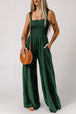 Smocked Square Neck Wide Leg Jumpsuit with Pockets Trendsi