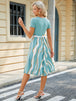 Printed Tie Waist Short Sleeve Dress -BazaarBey - www.shopbazaarbey.com