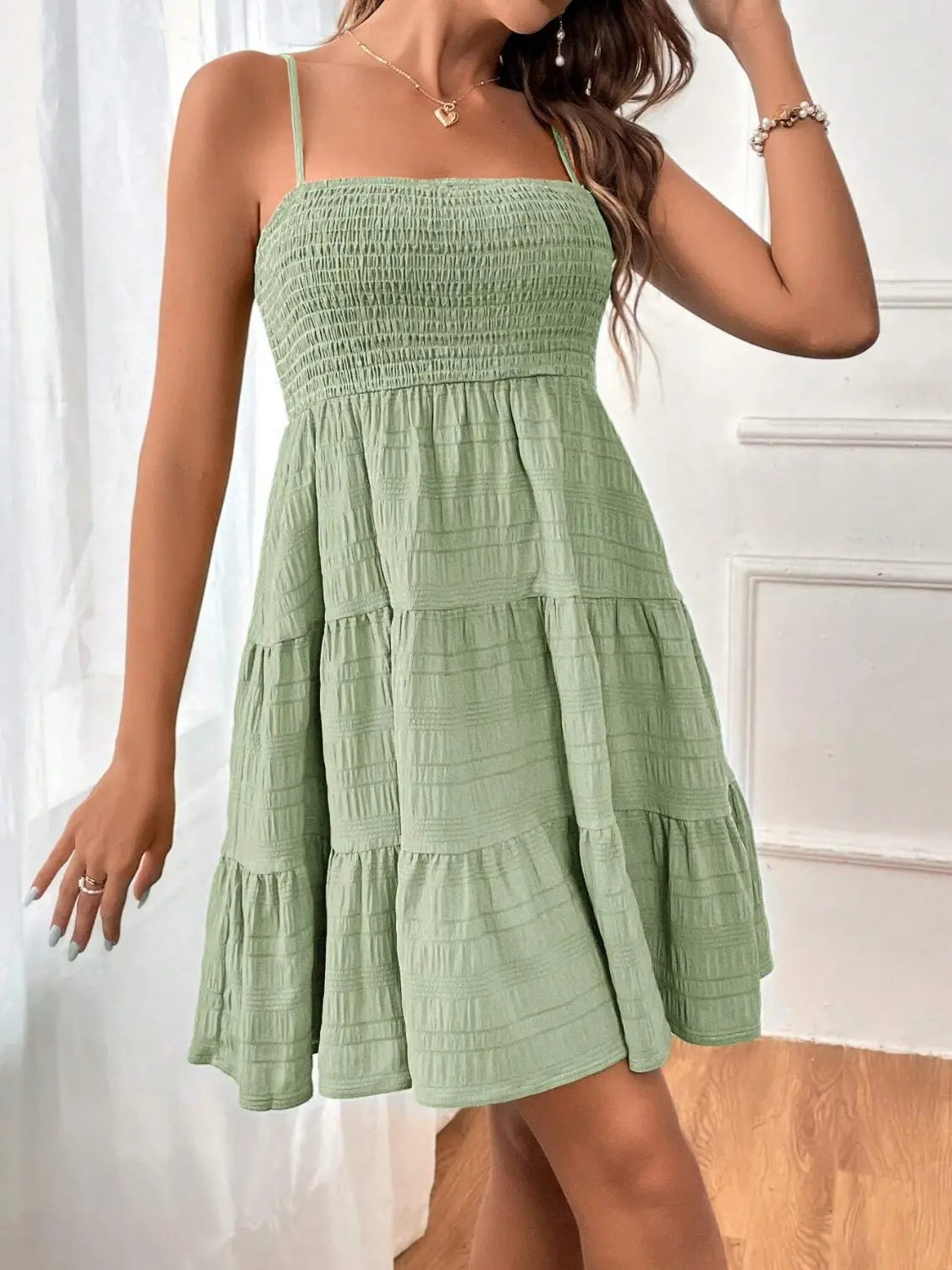Smocked Tiered Sleeveless Mini Dress -BazaarBey - www.shopbazaarbey.com
