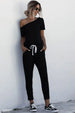 Asymmetrical Neck Tied Jumpsuit with Pockets Bazaarbey