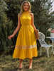  Neck Spliced Lace Midi Dress -BazaarBey - www.shopbazaarbey.com