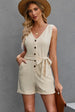 Button Front Belted Sleeveless Romper Trendsi