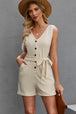 Button Front Belted Sleeveless Romper Trendsi