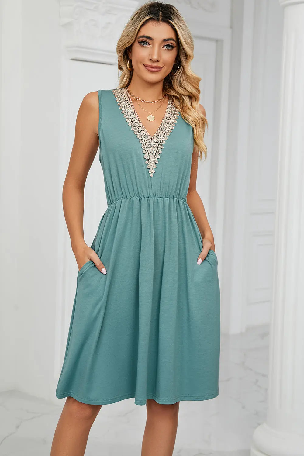 Pocketed V-Neck Wide Strap Dress -BazaarBey - www.shopbazaarbey.com