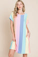  Striped Short Sleeve Dress with Pockets -BazaarBey - www.shopbazaarbey.com
