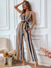 BazaarBey Striped Surplice Neck Sleeveless Wide Leg Jumpsuit 