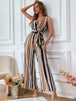 BazaarBey Striped Surplice Neck Sleeveless Wide Leg Jumpsuit 
