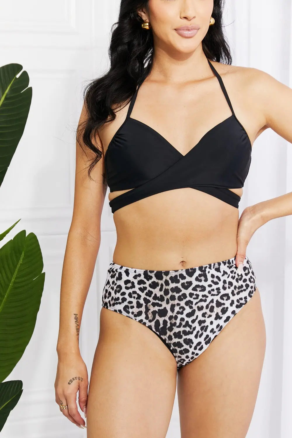  Swim Summer Splash Halter Bikini Set in Black Trendsi