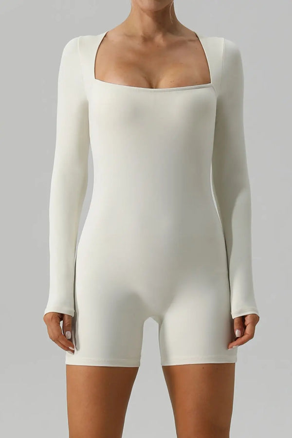 BazaarBey Square Neck Long Sleeve Active Romper 
