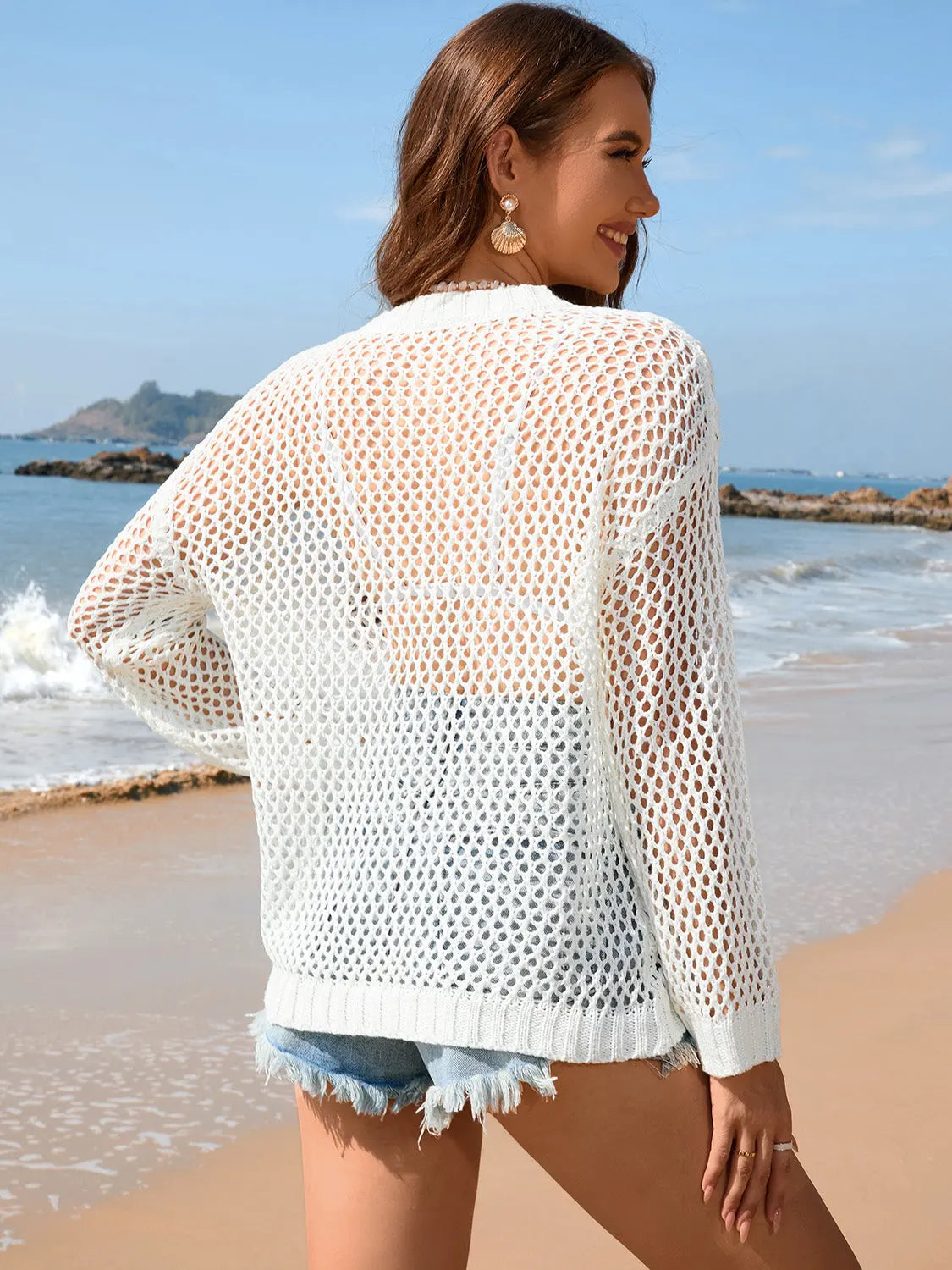 Heart Openwork Long Sleeve Cover-Up Trendsi