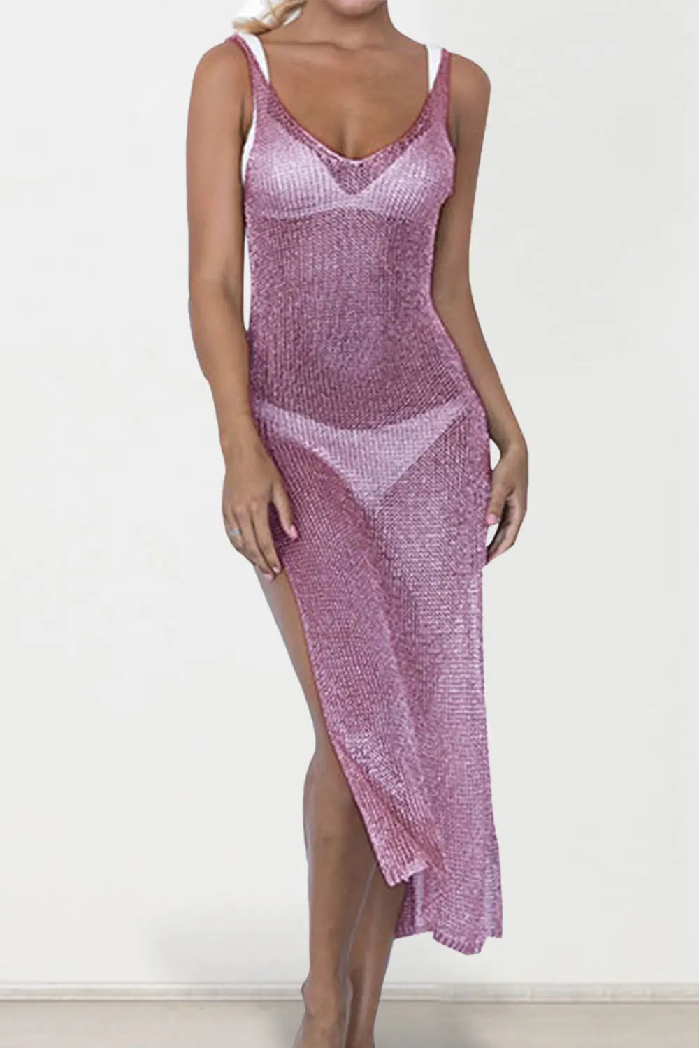 Slit Scoop Neck Sleeveless Cover Up Trendsi