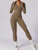 Zip Up Mock Neck Long Sleeve Jumpsuit Trendsi