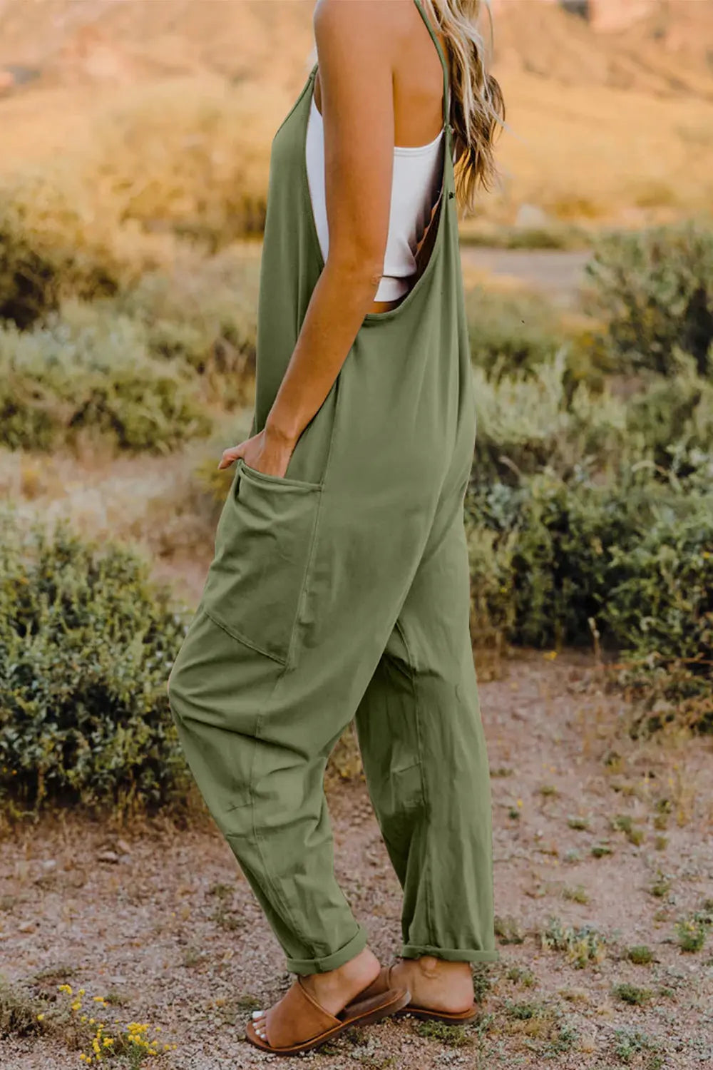   V-Neck Sleeveless Jumpsuit with Pockets Trendsi