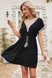 Tassel V-Neck Short Sleeve Dress -BazaarBey - www.shopbazaarbey.com