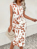 Printed Cap Sleeve Tie Waist Dress -BazaarBey - www.shopbazaarbey.com