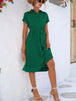 Buttoned Tie Waist Short Sleeve Dress -BazaarBey - www.shopbazaarbey.com