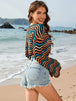 Striped Boat Neck Long Sleeve Cover Up Trendsi