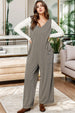 Ribbed V-Neck Wide Leg Jumpsuit with Pockets Trendsi