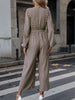 Printed Surplice Neck Tie Waist Wide Leg Jumpsuit Trendsi