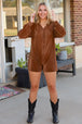 Ribbed V-Neck Half Buttoned Romper Trendsi