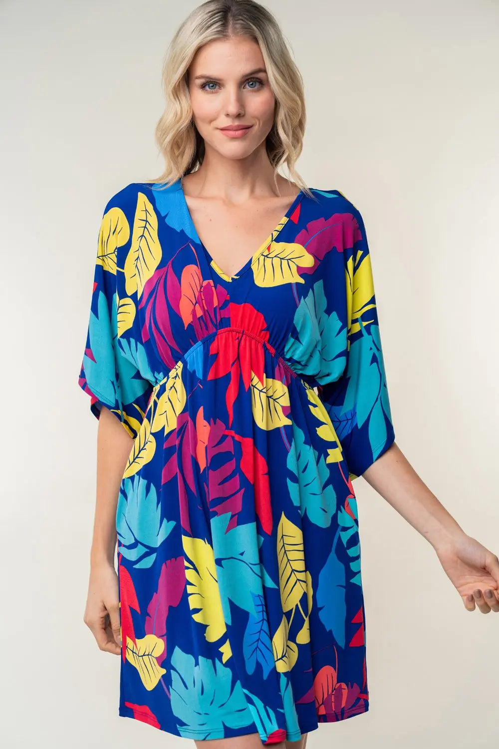  Full Size Printed V-Neck Mini Dress -BazaarBey - www.shopbazaarbey.com